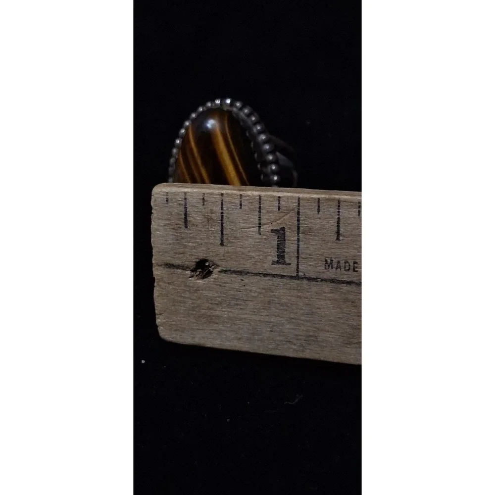 Vintage 925 Sterling Silver TIGER'S EYE Native American Handmade RING Size 11